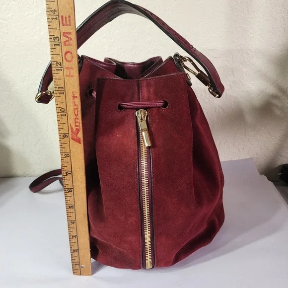 Elizabeth And James Leather Drawstring Backpack Sling Bag Purse Rad Suede